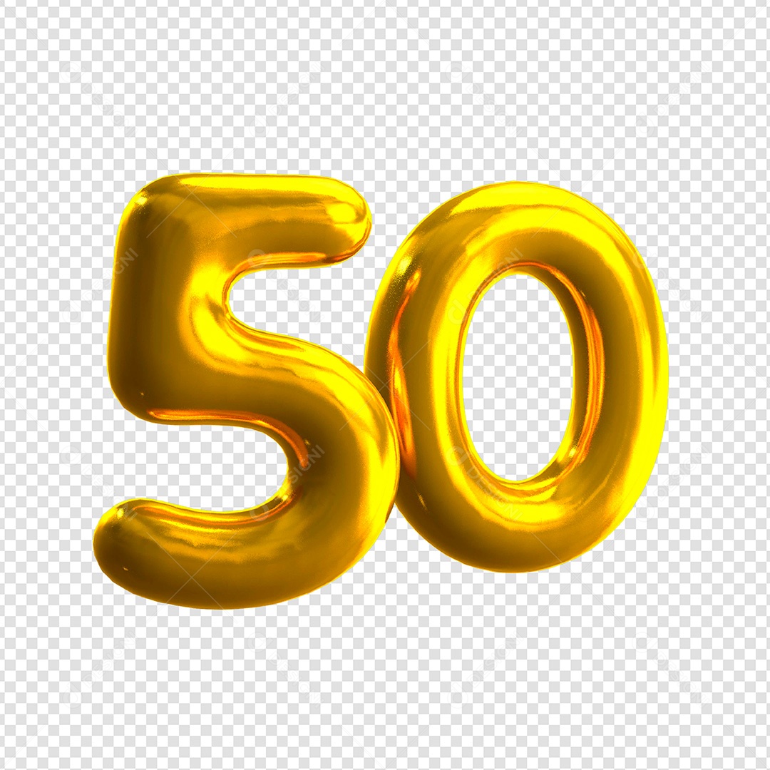 Elemento 3D Número 50 Dourado Para Composição PSD