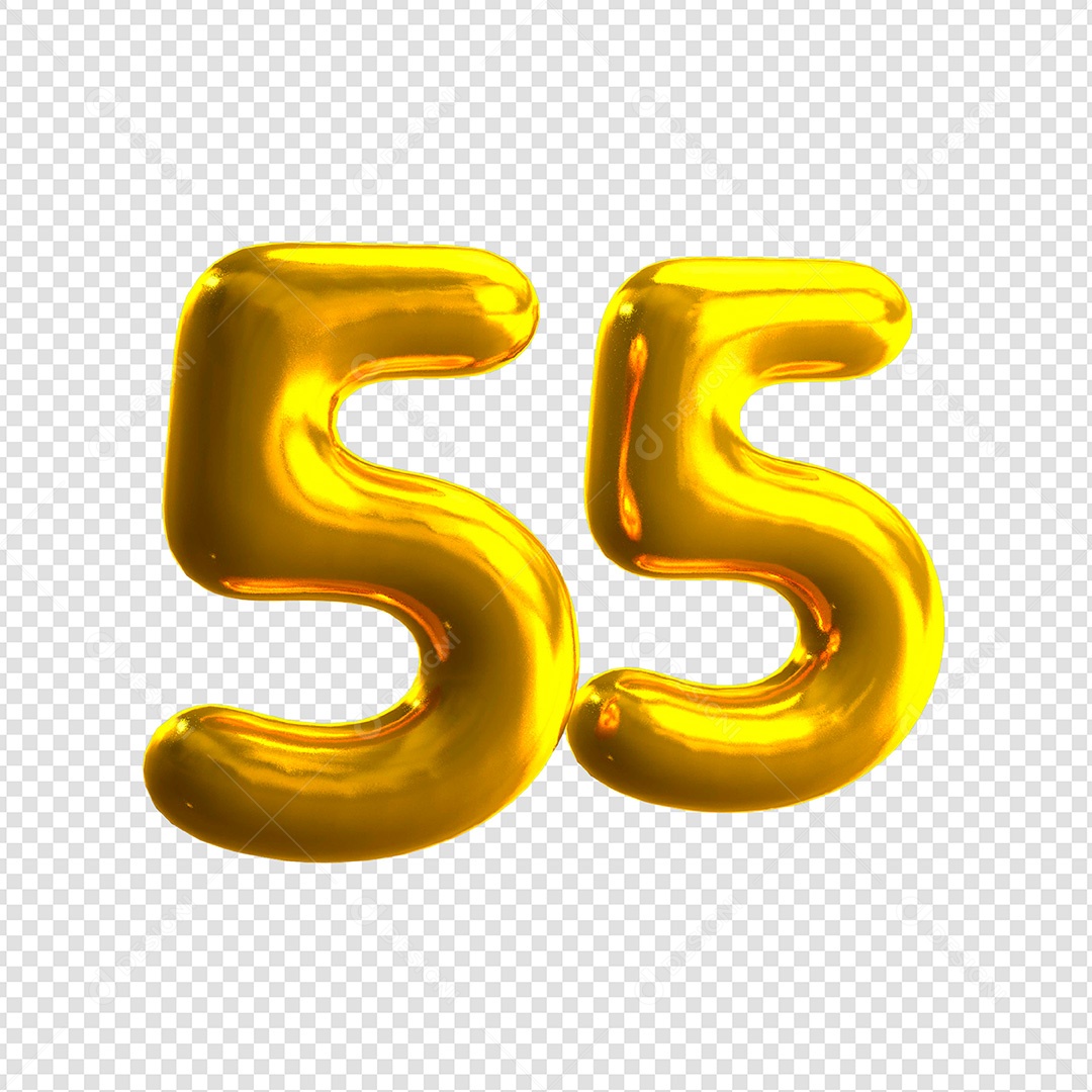 Elemento 3D Número 55 Dourado Para Composição PSD