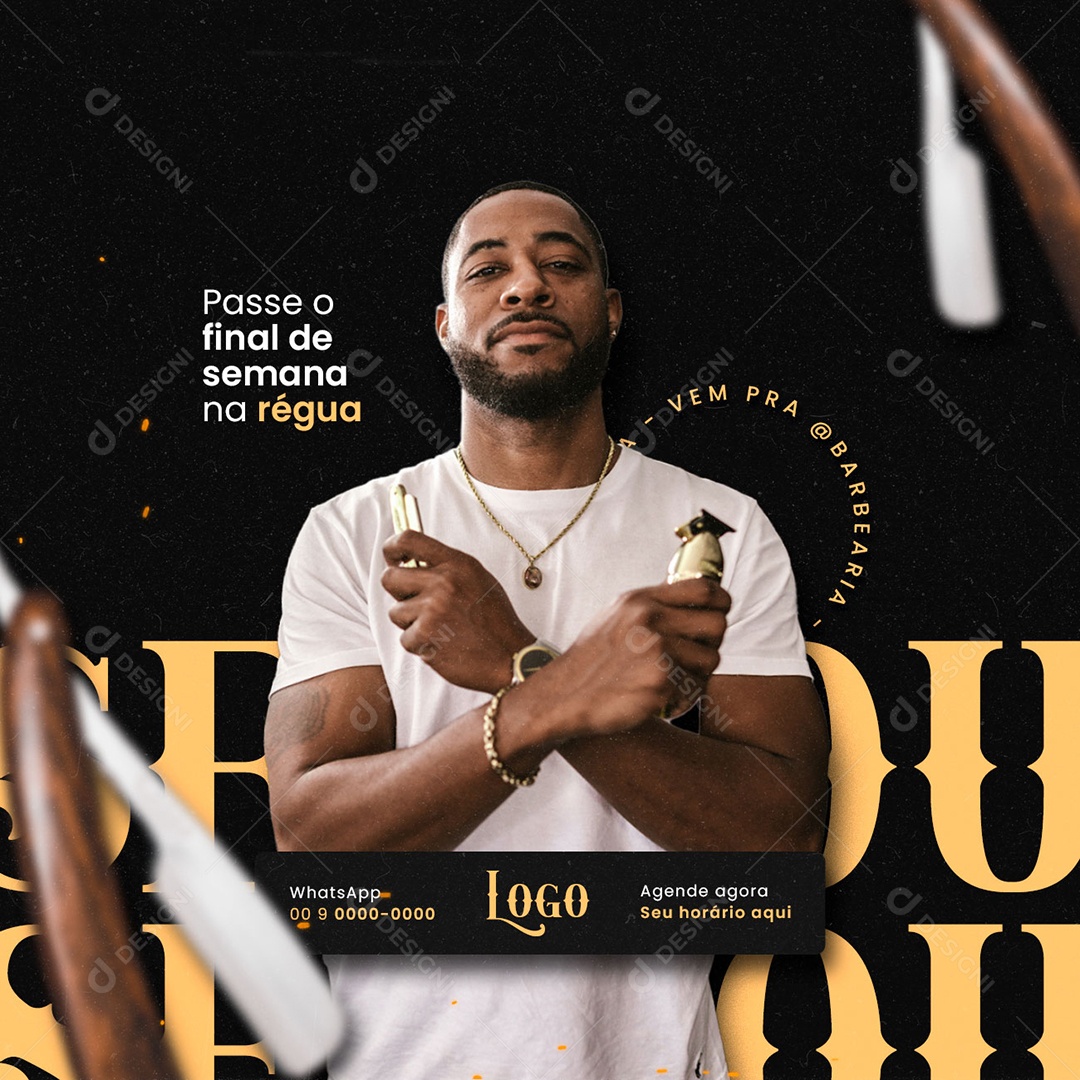 Passe o Final de Semana na Régua Barbearia Social Media PSD Editável
