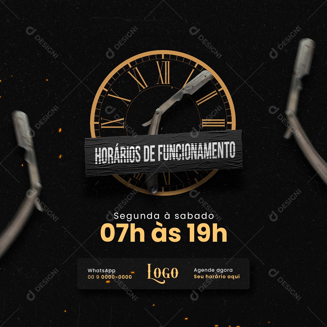 Horários de Funcionamento Barbearia Social Media PSD Editável