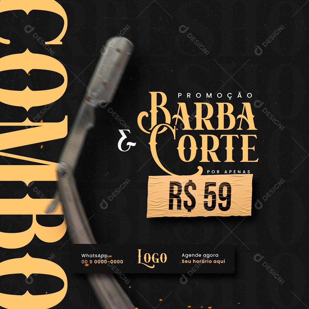 Promoção Barba Corte Barbearia Social Media PSD Editável