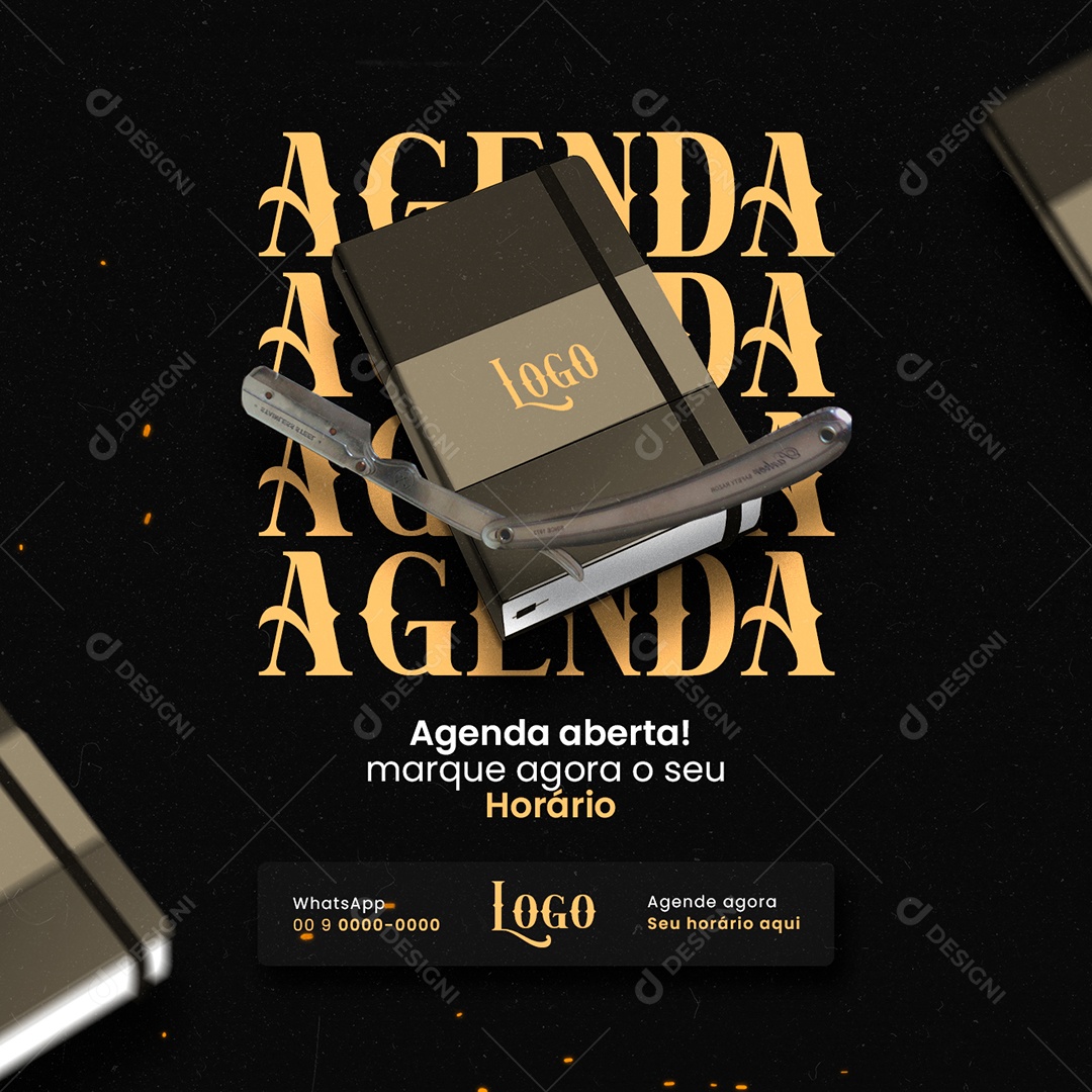 Agenda Aberta Barbearia Social Media PSD Editável