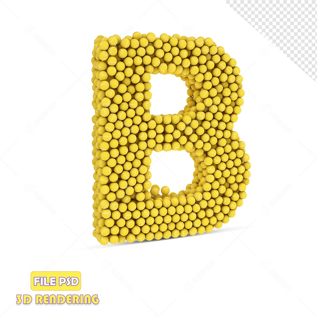 Letra 3D Para Composição B Com Textura de Bolas de Tênis PSD