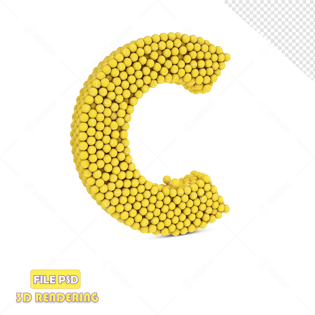 Letra 3D Para Composição C Com Textura de Bolas de Tênis PSD