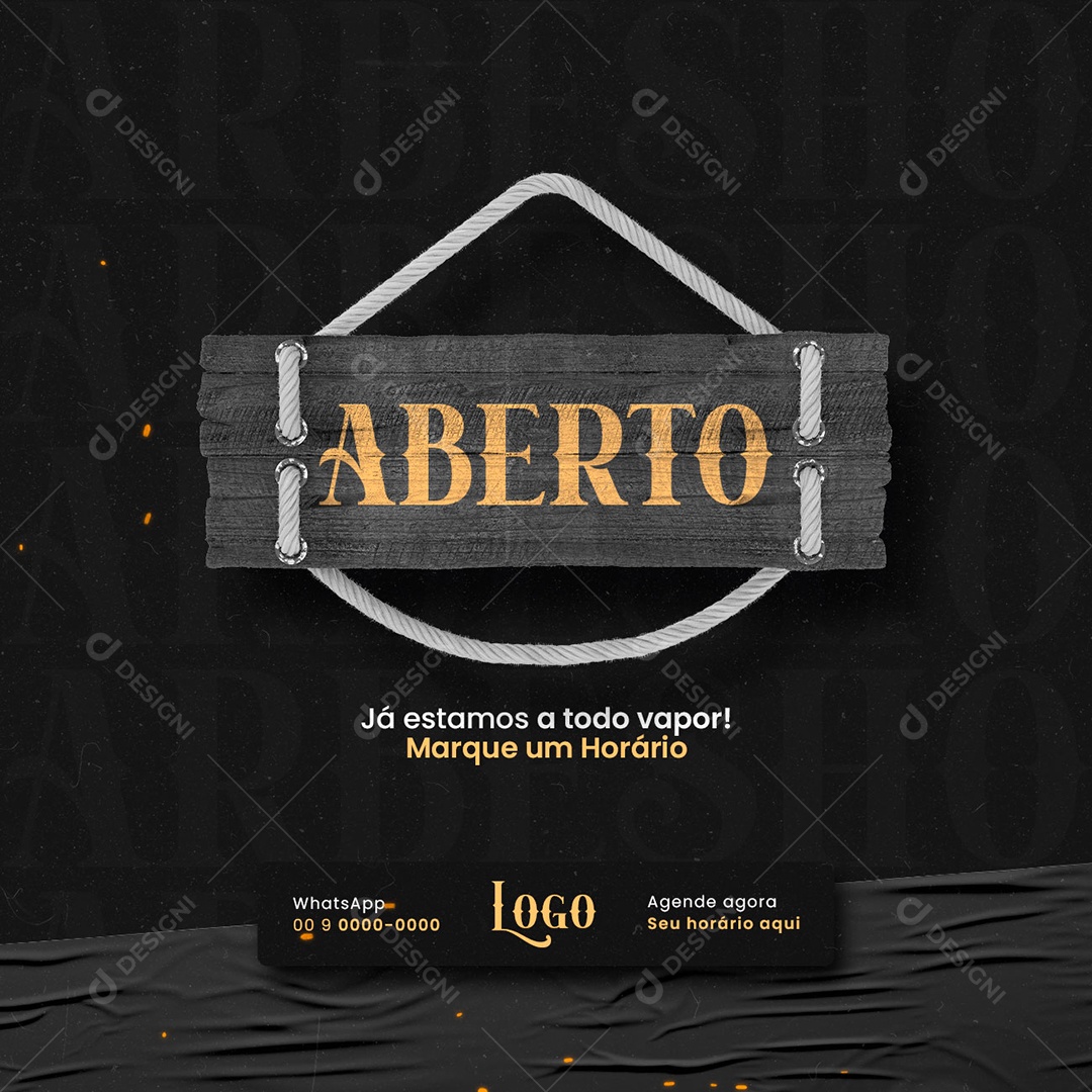 Aberto Já Estamos a Todo Vapor Barbearia Social Media PSD Editável