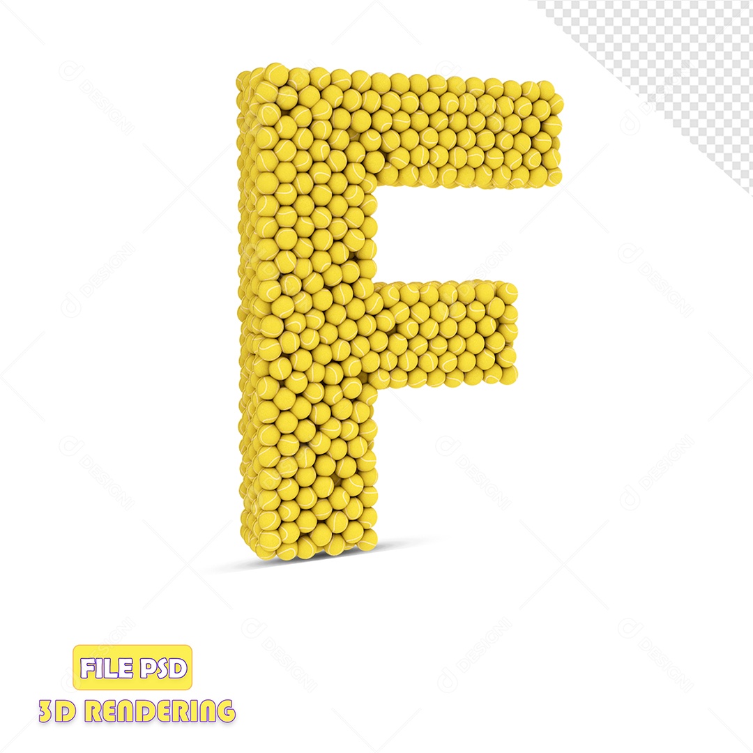 Letra 3D Para Composição F Com Textura de Bolas de Tênis PSD