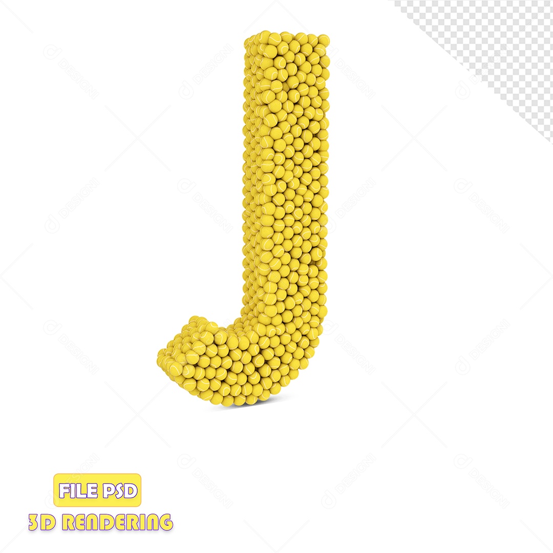 Letra 3D Para Composição J Com Textura de Bolas de Tênis PSD