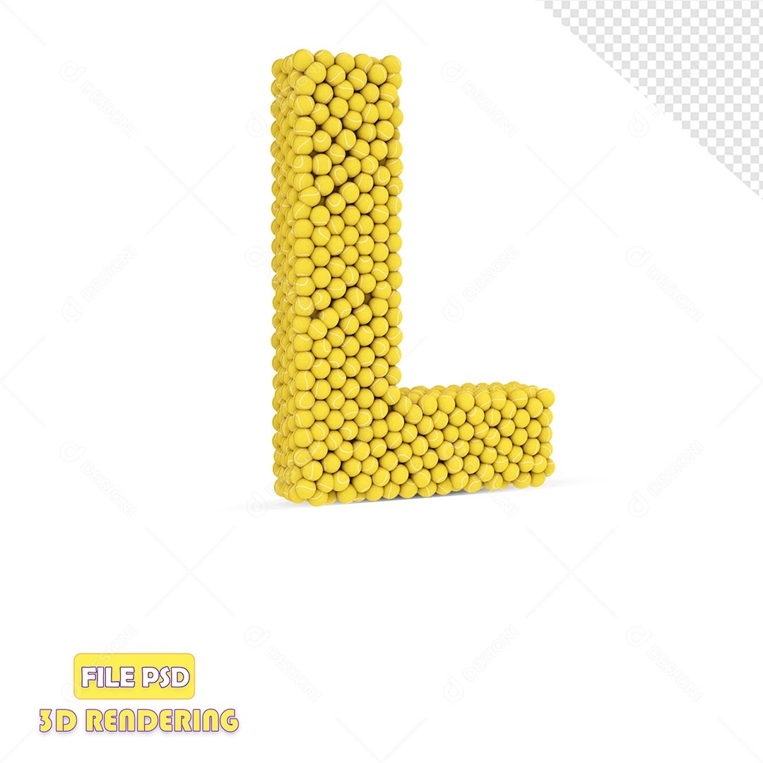 Letra 3D Para Composição L Com Textura de Bolas de Tênis PSD