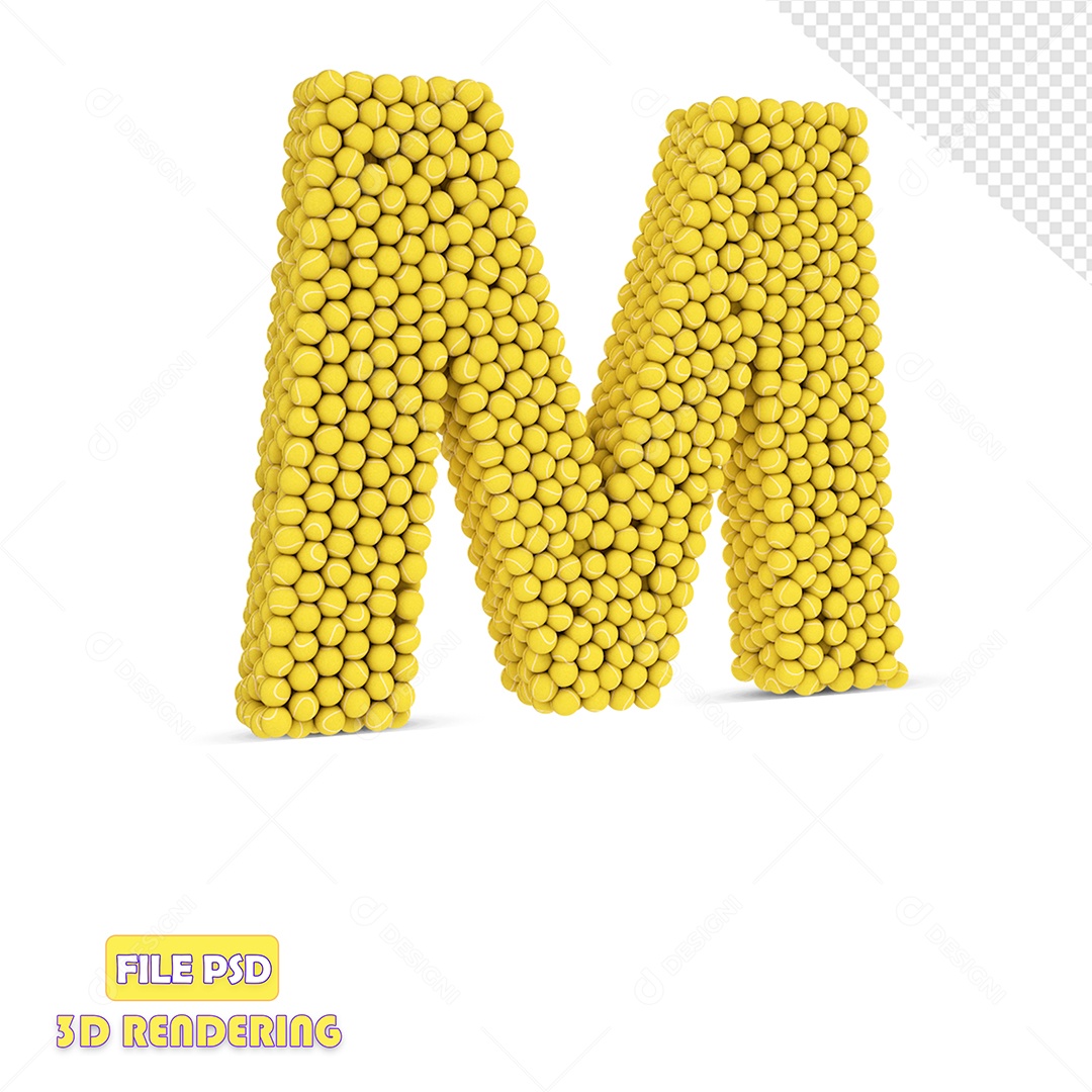 Letra 3D Para Composição M Com Textura de Bolas de Tênis PSD