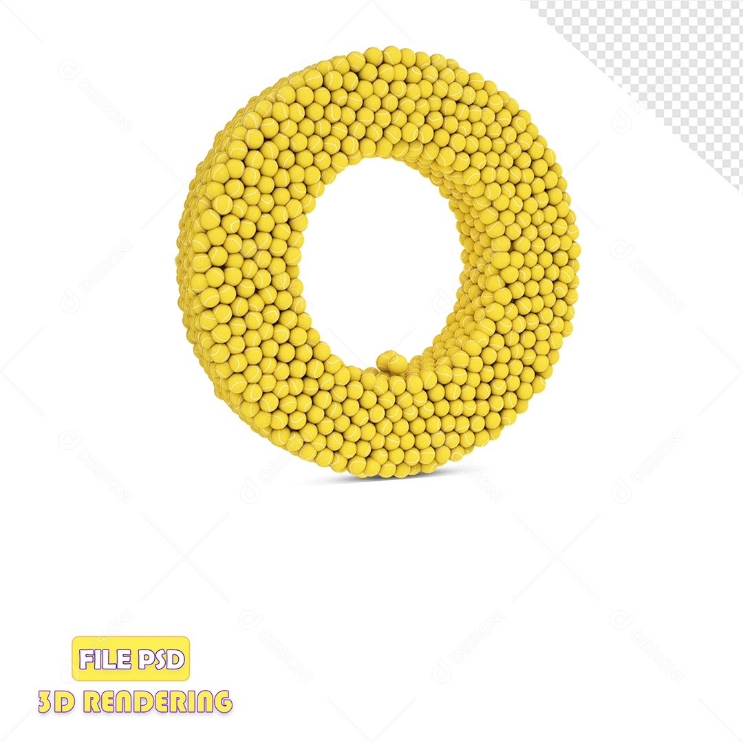 Letra 3D Para Composição O Com Textura de Bolas de Tênis PSD