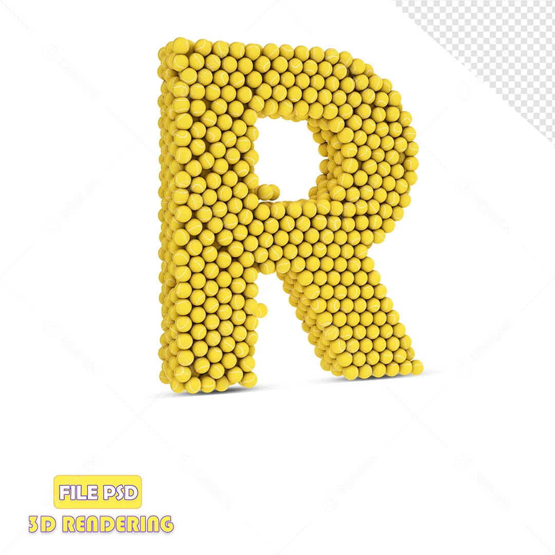 Letra 3D Para Composição R Com Textura de Bolas de Tênis PSD