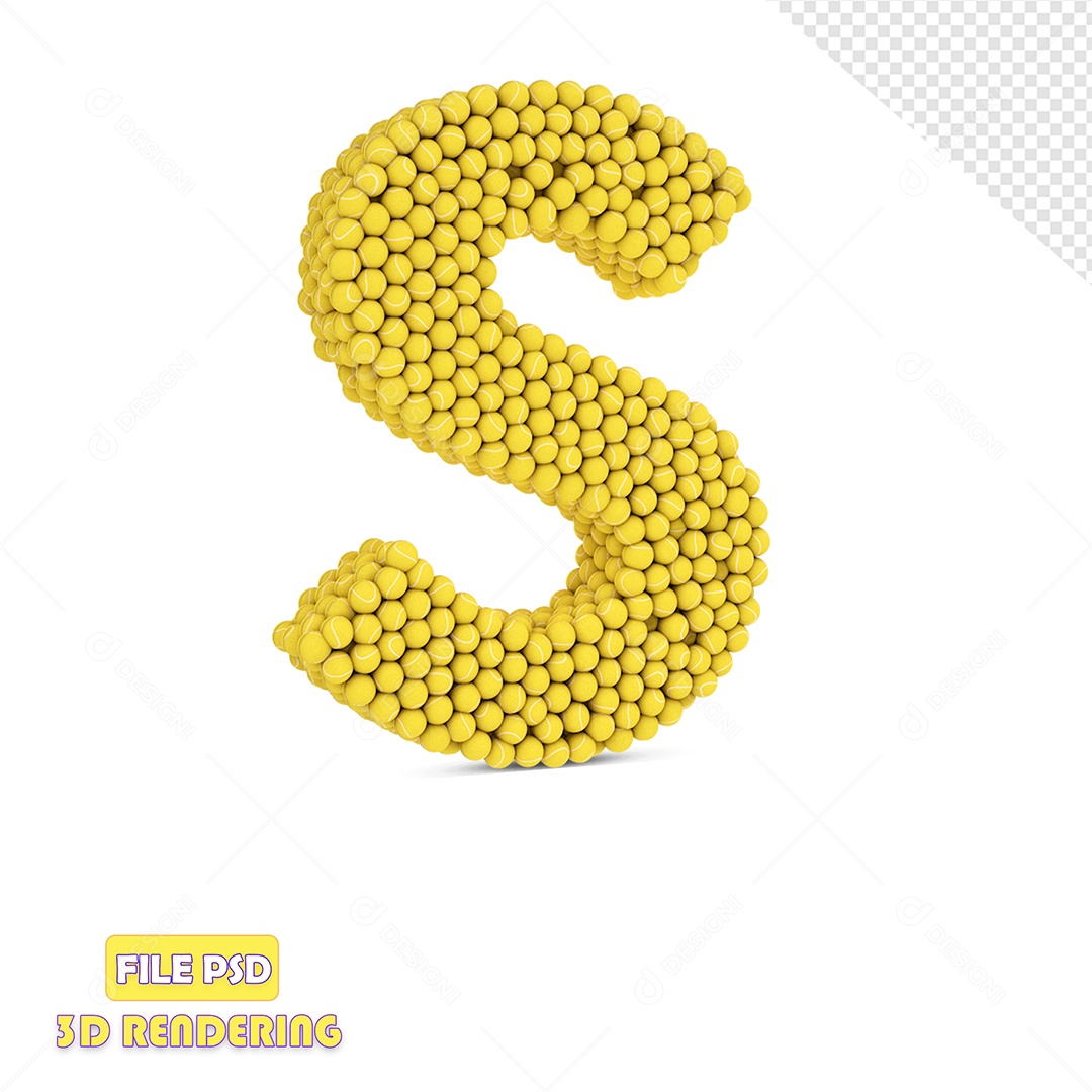 Letra 3D Para Composição S Com Textura de Bolas de Tênis PSD