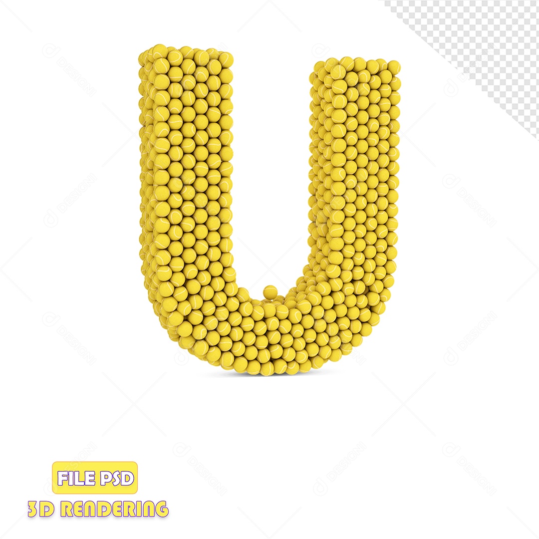 Letra 3D Para Composição U Com Textura de Bolas de Tênis PSD
