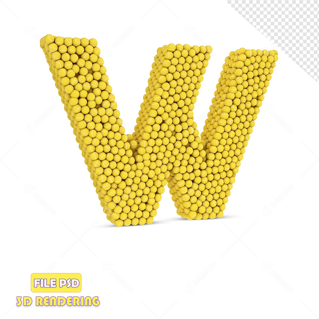 Letra 3D Para Composição W Com Textura de Bolas de Tênis PSD