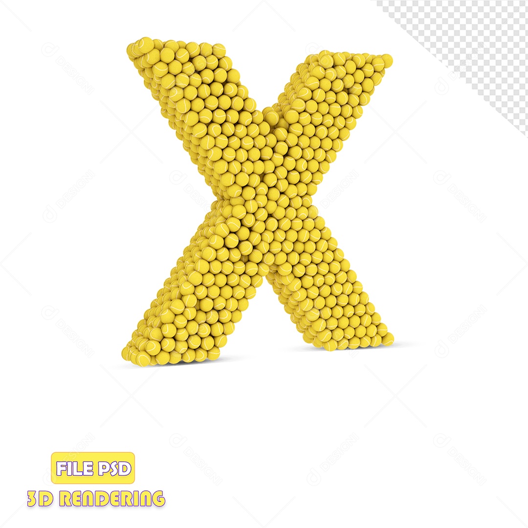 Letra 3D Para Composição X Com Textura de Bolas de Tênis PSD