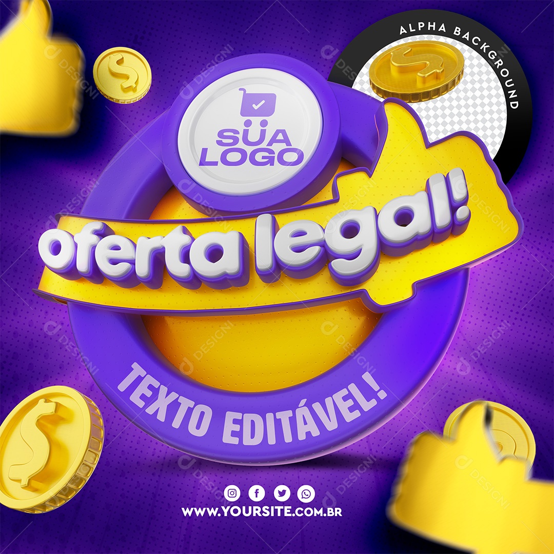 Selo 3D Oferta Legal Para Composição PSD Texto Editável