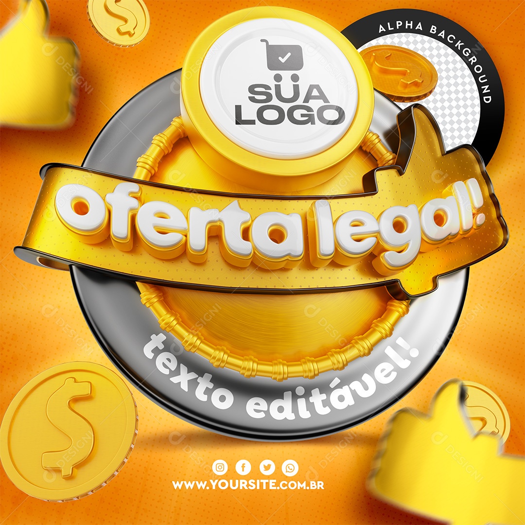 Selo 3D Oferta Legal Para Composição PSD Texto Editável