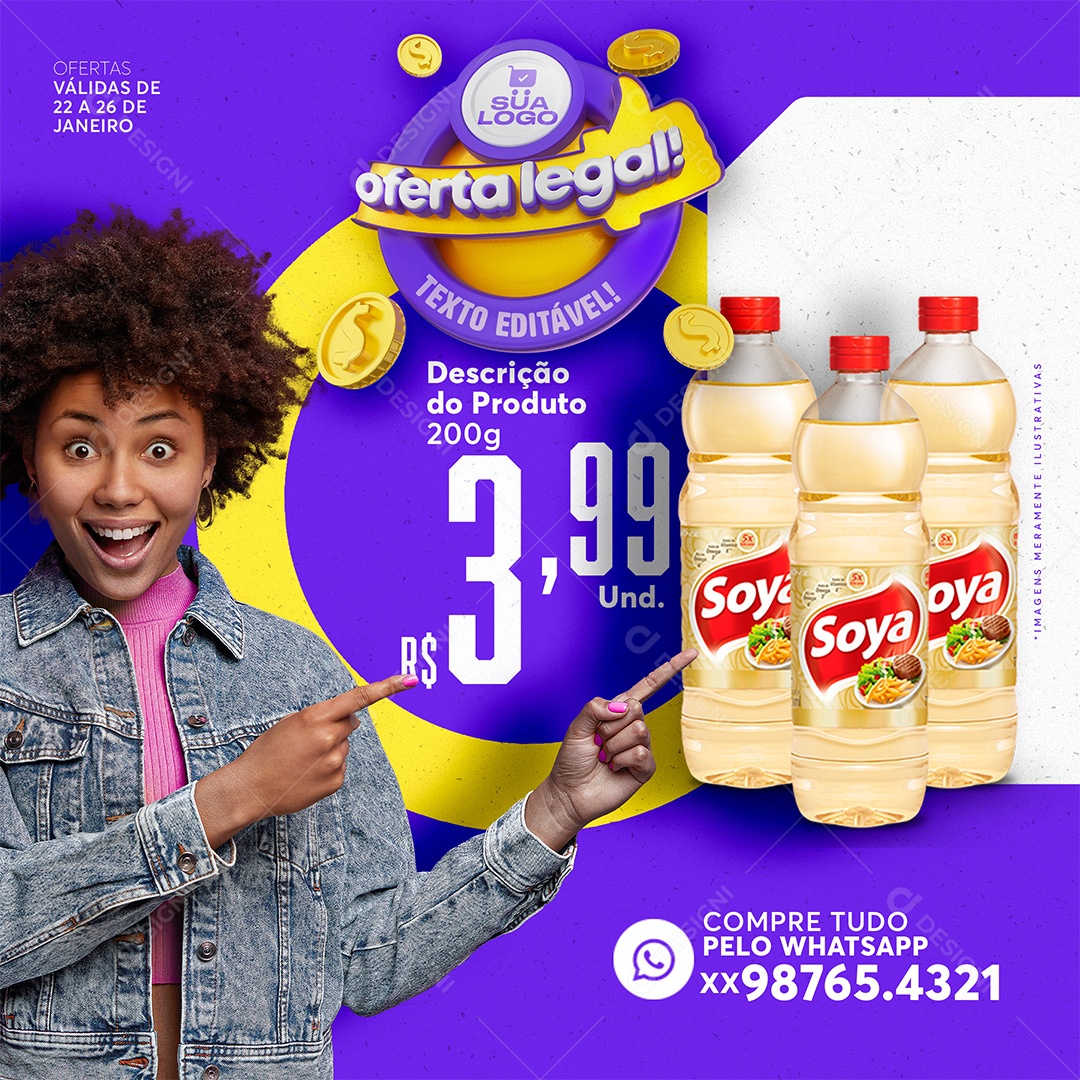 Post Supermercado Oferta Legal Óleo de Soja Social Media PSD Editável