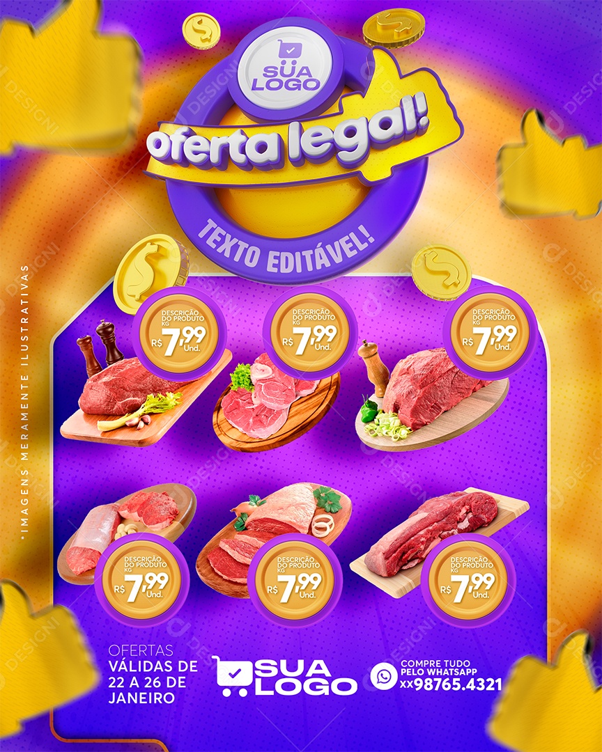Post Supermercado Oferta Legal Carnes Social Media PSD Editável