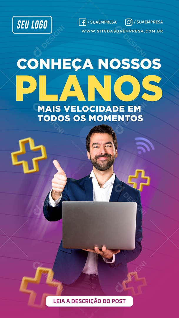Story Conheça Nossos Planos Mais Velocidade em Todos os Momentos Social Media PSD Editável