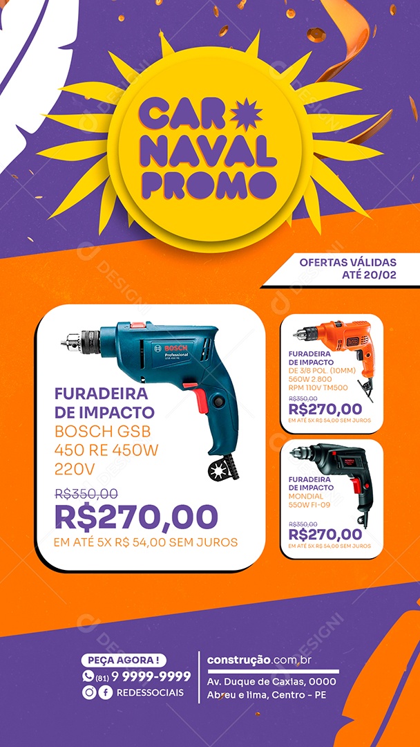 Story Encarte de Construção Carnaval Promo Social Media PSD Editável