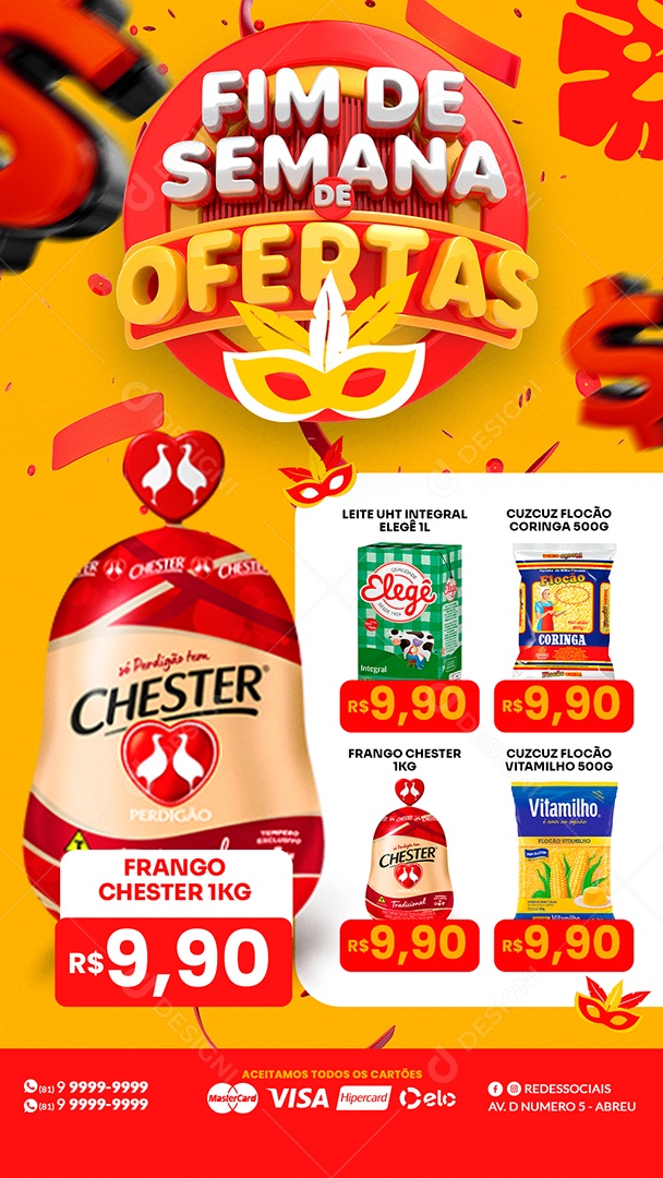 Story Encarte de Supermercado Fim de Semana de Ofertas Carnaval Social Media PSD Editável