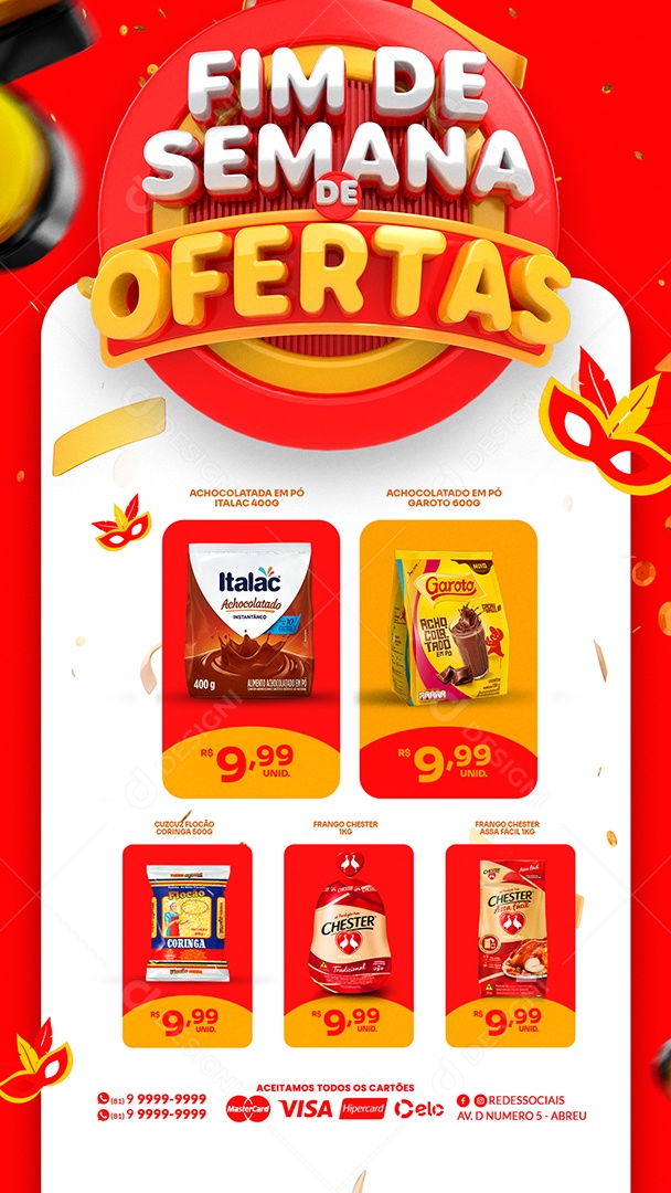 Story Encarte de Supermercado Fim de Semana de Ofertas Carnaval Social Media PSD Editável