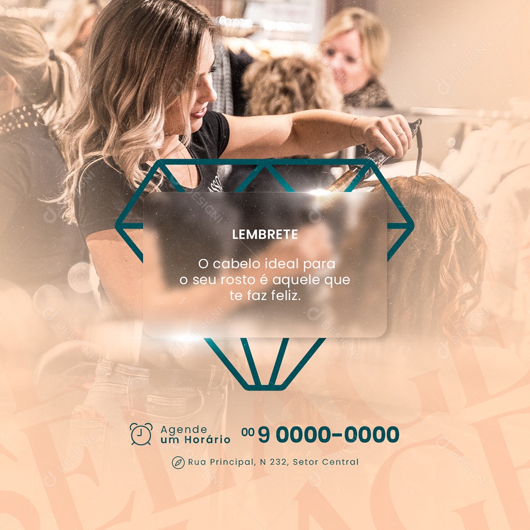 Lembrete O Cabelo Ideal para o seu Rosto Cabelereira Social Media PSD Editável