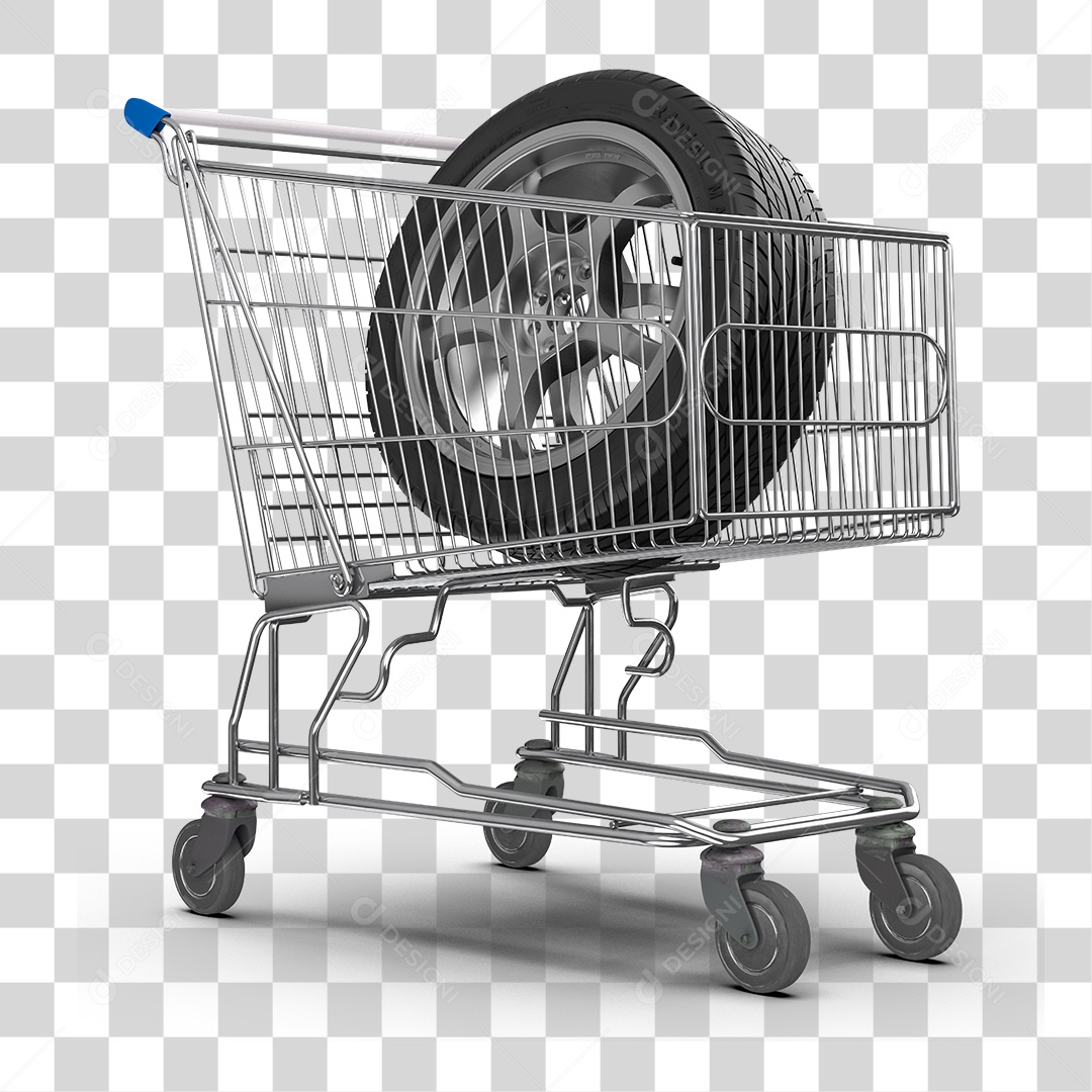 Carrinho de Compras com Pneu Elemento 3D PNG Transparente