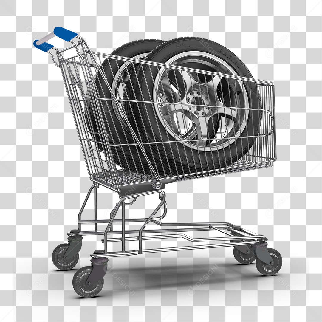 Carrinho de Compras com Pneus Elemento 3D PNG Transparente