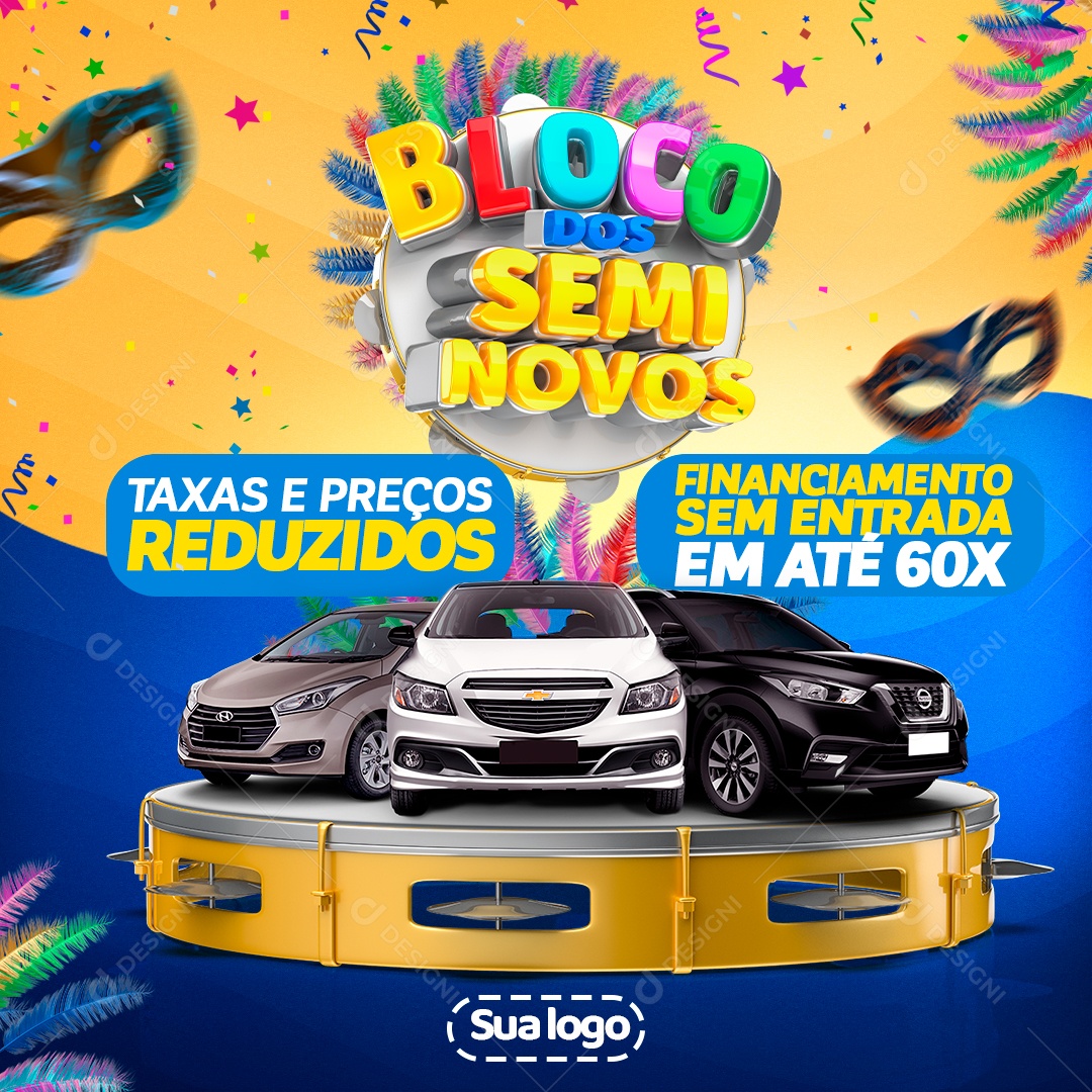 Bloco dos Seminovos Carnaval Concessionária Social Media PSD Editável