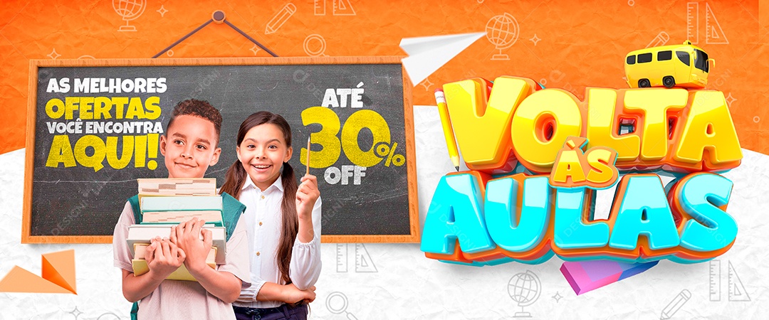 Banner As Melhores Ofertas Você Encontra Aqui Volta às Aulas Social Media PSD Editável