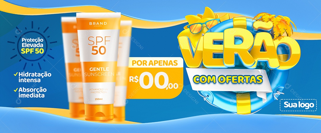 Banner Verão com Ofertas SPF Protetor Solar Social Media PSD Editável