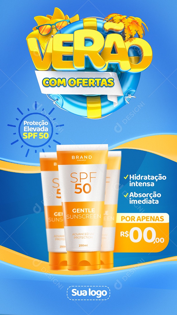 Story Verão com Ofertas SPF Protetor Solar Social Media PSD Editável