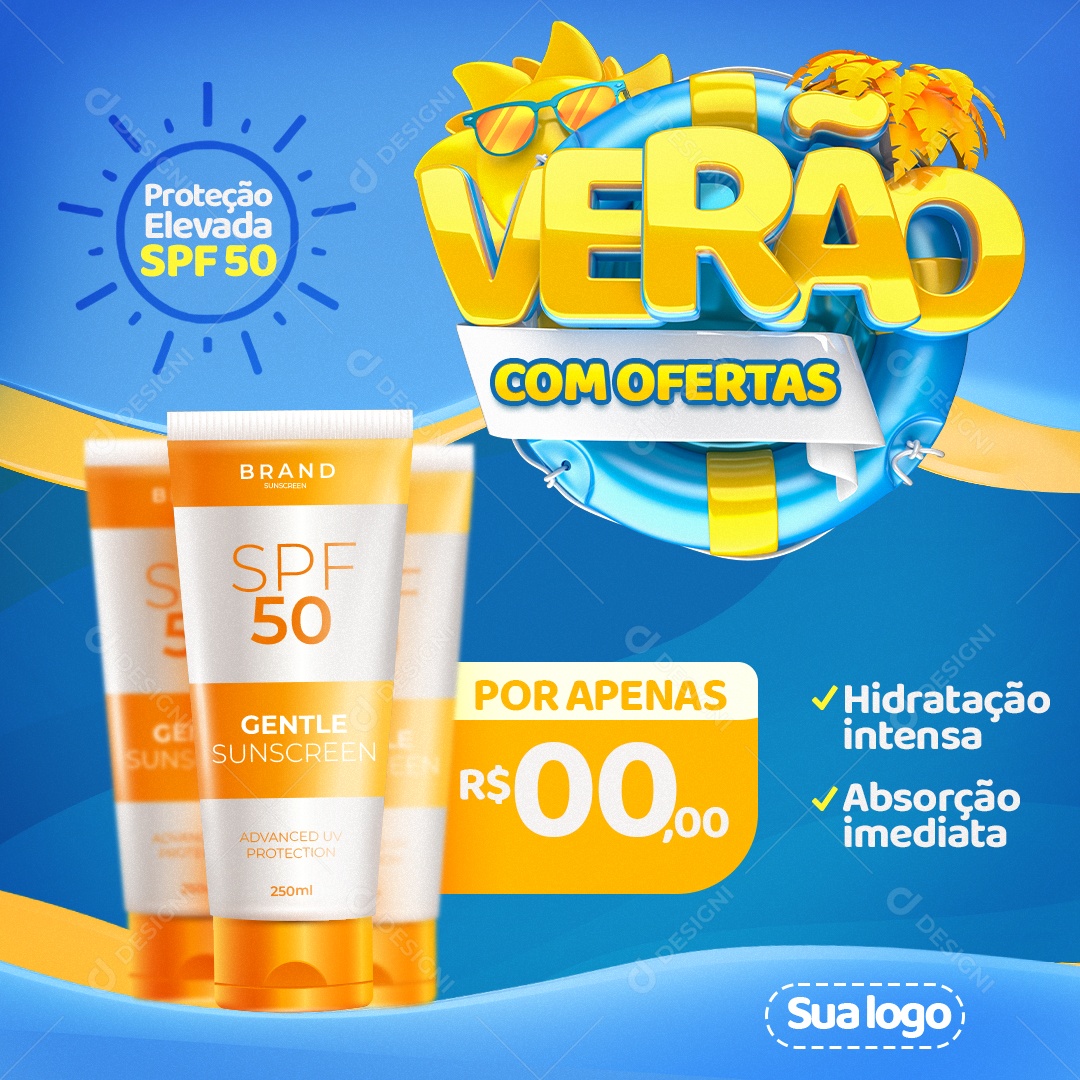 Verão com Ofertas SPF Protetor Solar Social Media PSD Editável