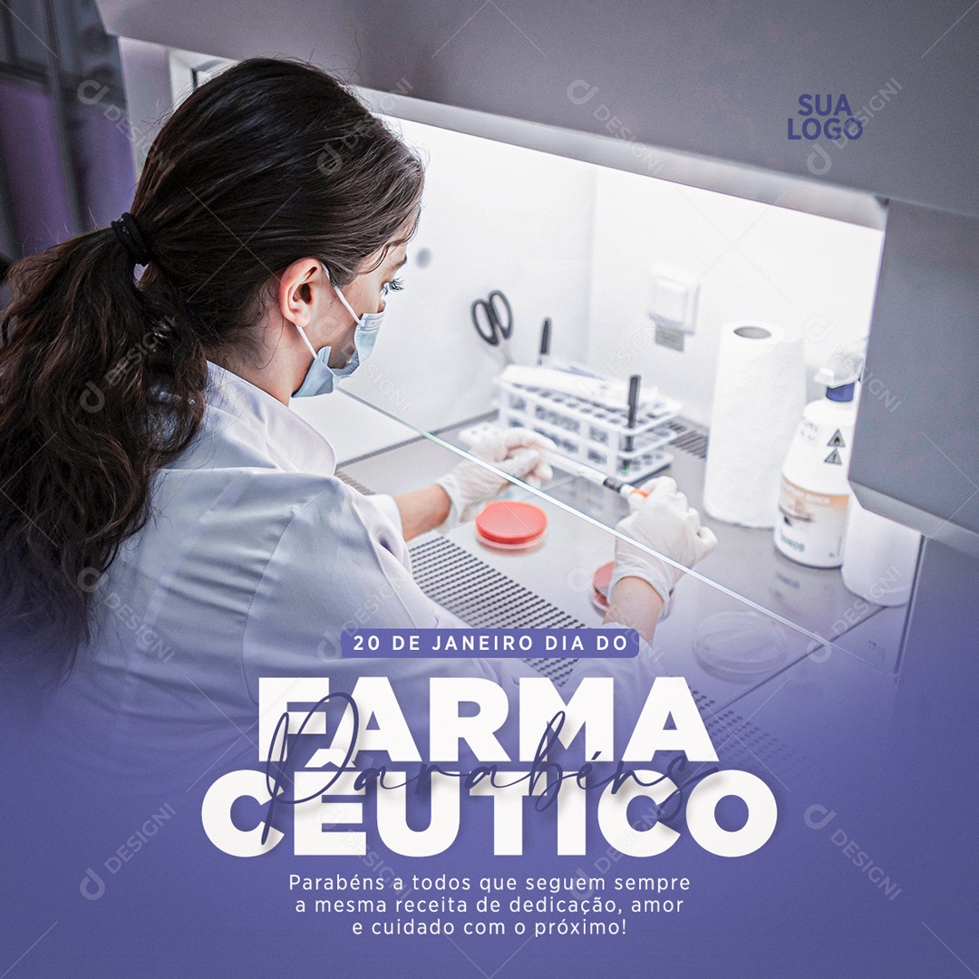 Dia do Farmacêutico 20 de Janeiro Parabéns a Todos Que Seguem Sempre a Mesma Receita de Dedicação Amor e Cuidado Com o Próximo Social Media PSD Editável