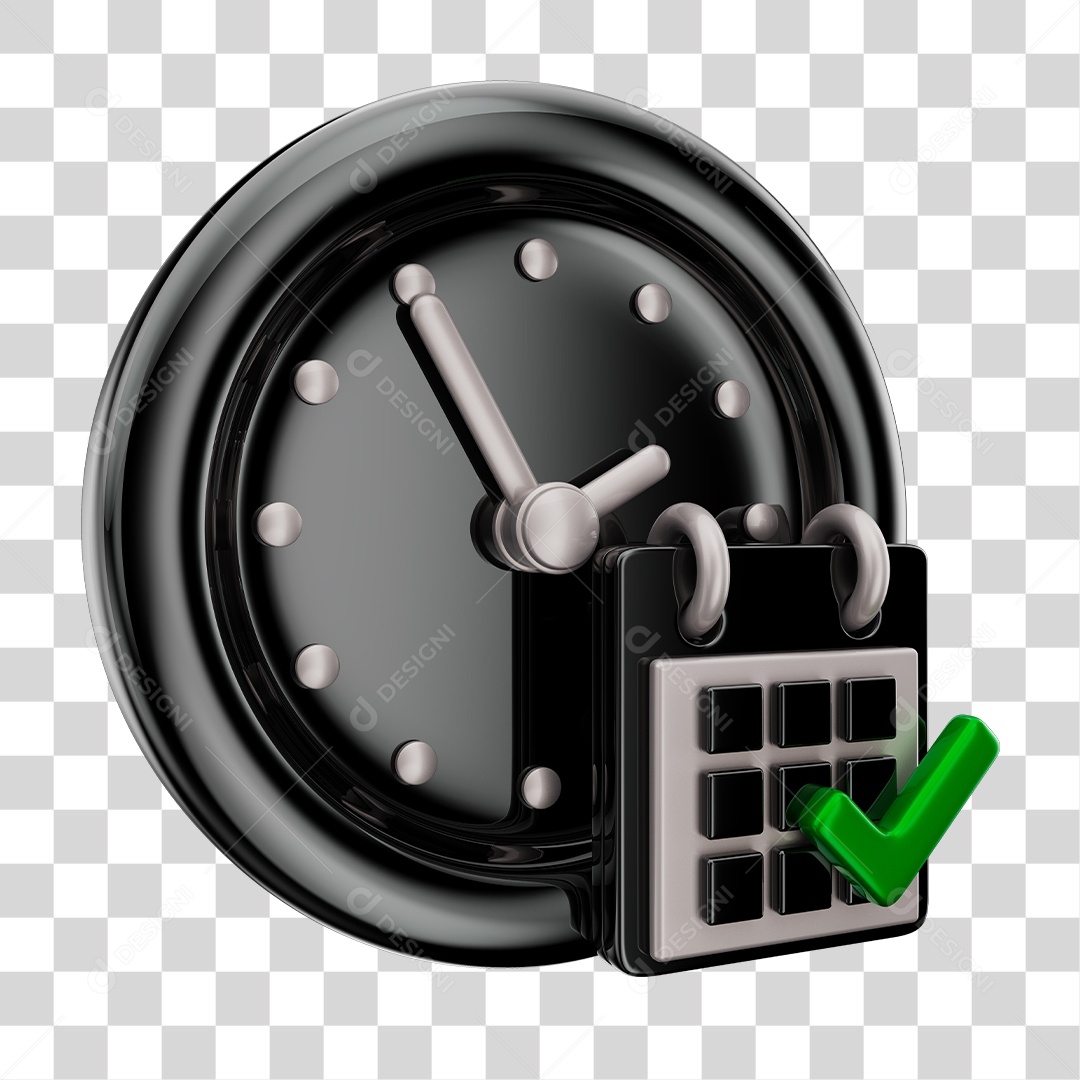 Elementos 3D Para Composição Relógio e Calendário Pretos PNG Transparente