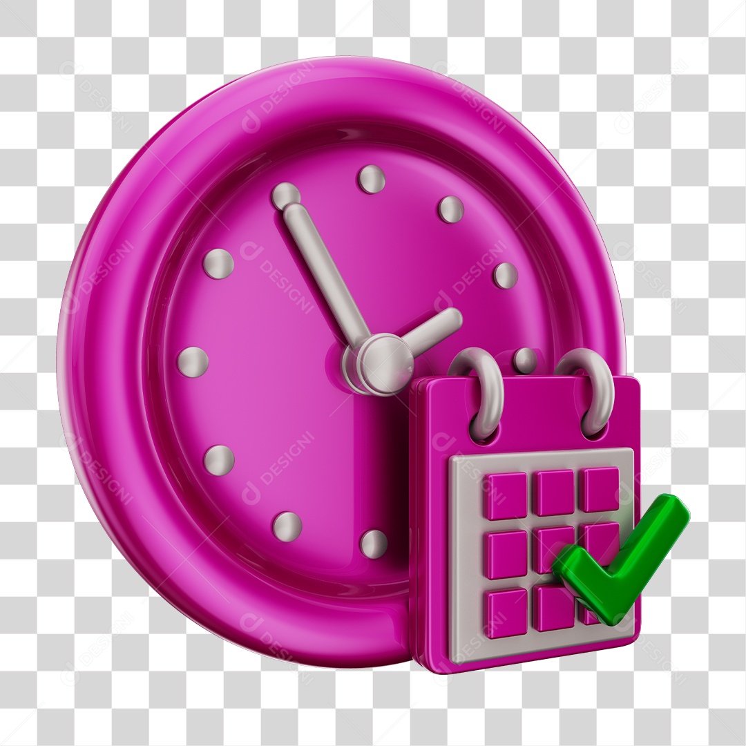 Elementos 3D Para Composição Relógio e Calendário Rosas PNG Transparente