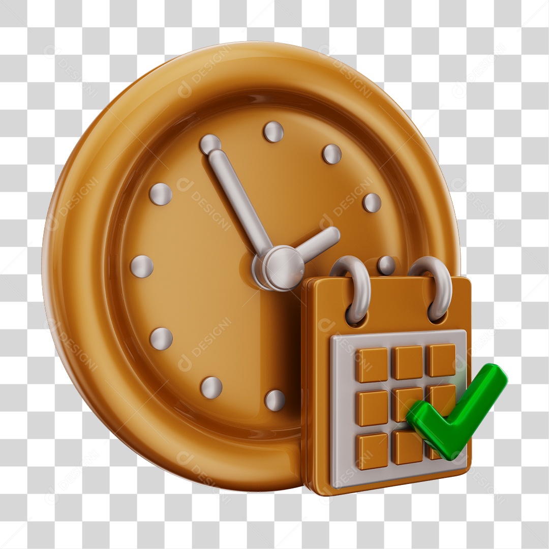 Elementos 3D Para Composição Relógio e Calendário Dourados PNG Transparente