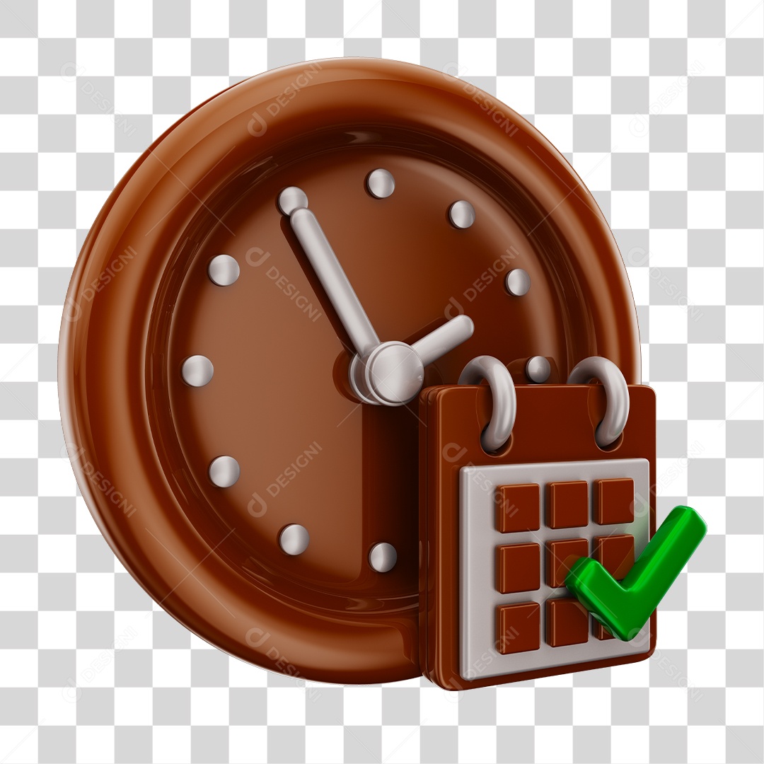 Elementos 3D Para Composição Relógio e Calendário Marrons PNG Transparente