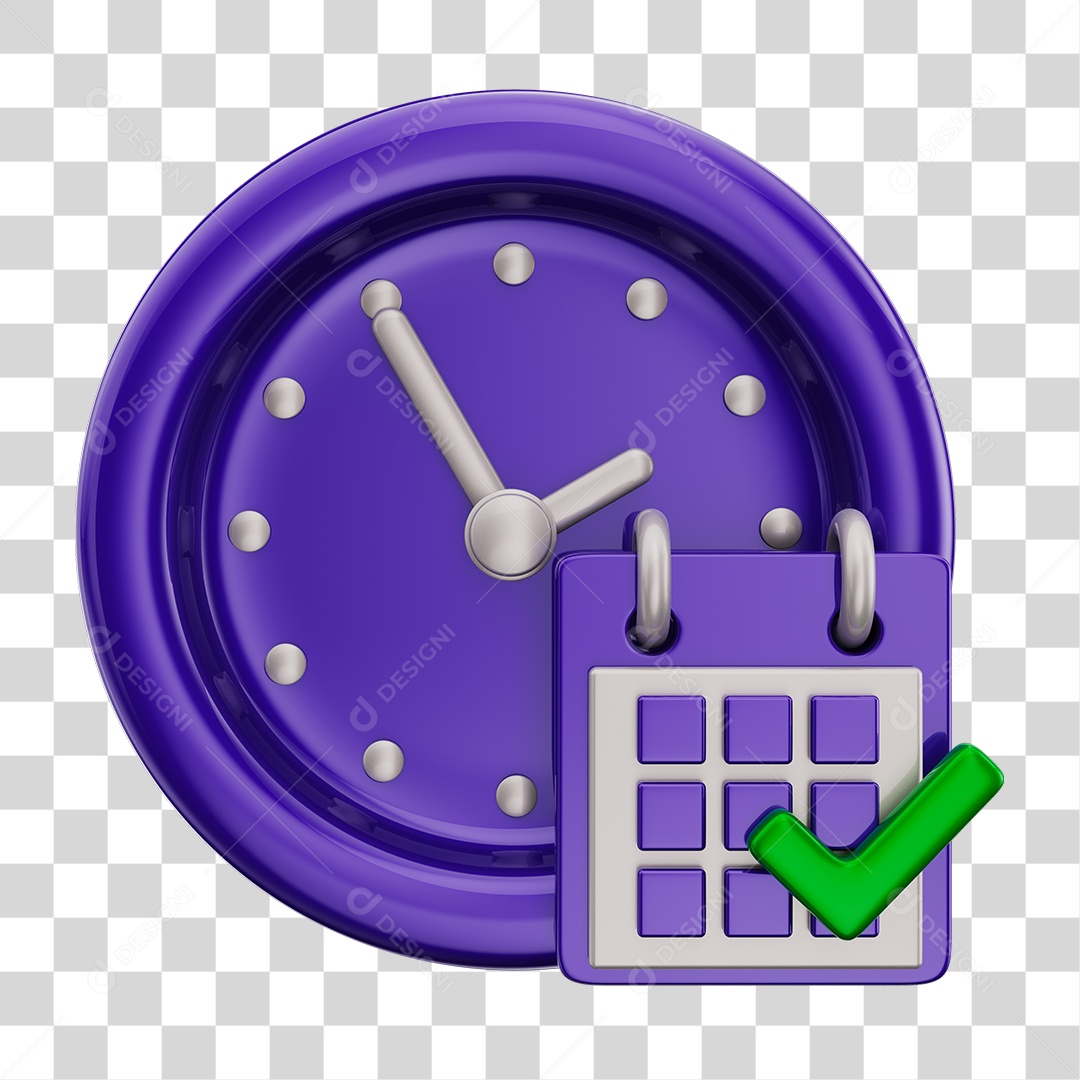 Elementos 3D Para Composição Relógio e Calendário Roxos PNG Transparente