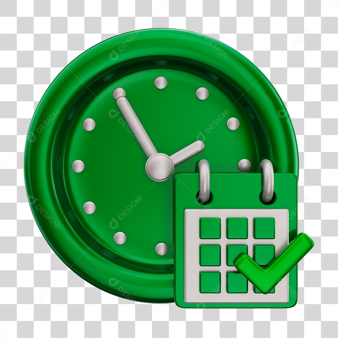 Elementos 3D Para Composição Relógio e Calendário Verdes PNG Transparente