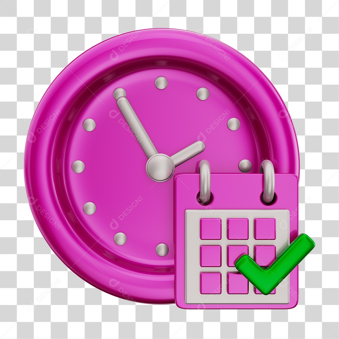 Elementos 3D Para Composição Relógio e Calendário Rosas PNG Transparente