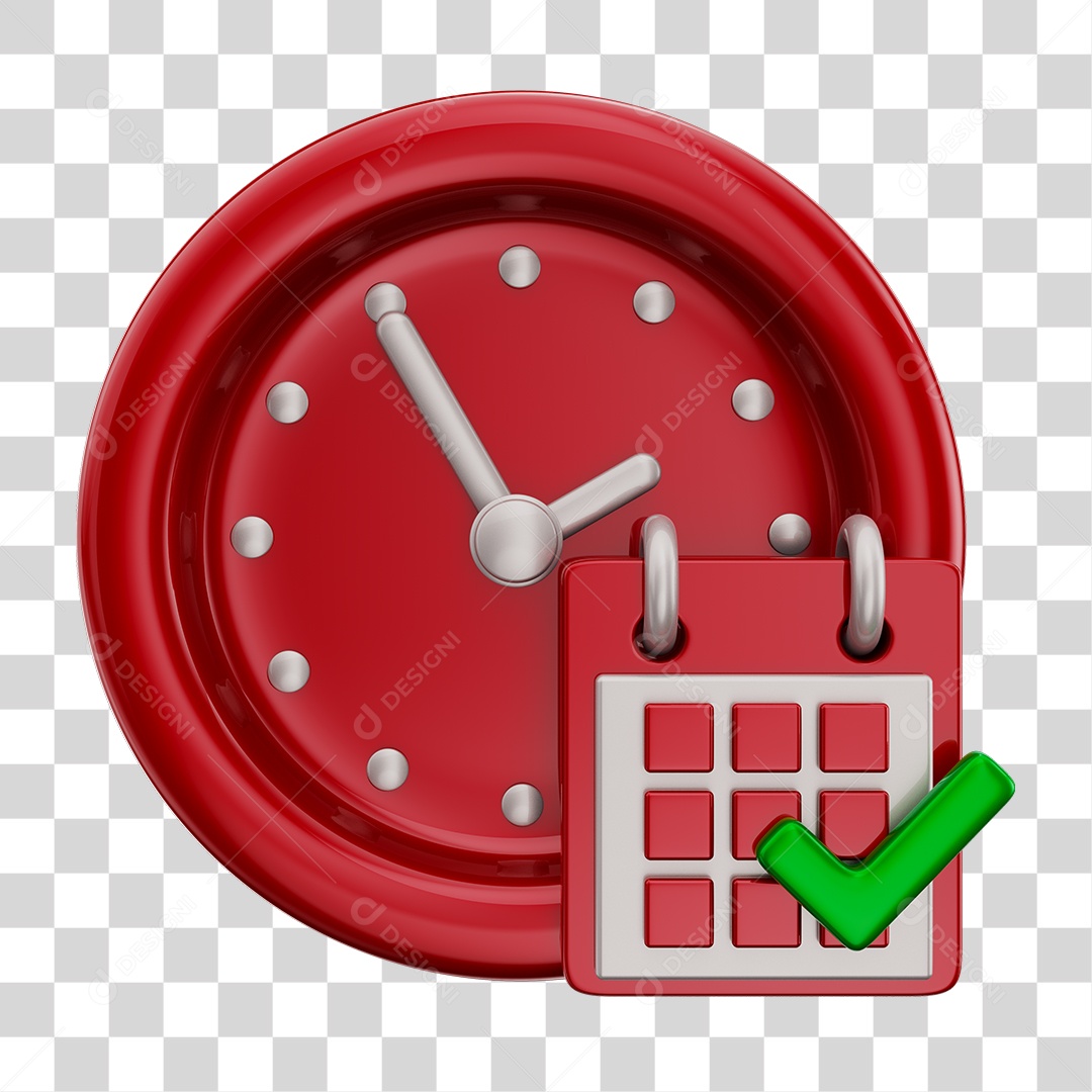 Elementos 3D Para Composição Relógio e Calendário Vermelhos PNG Transparente