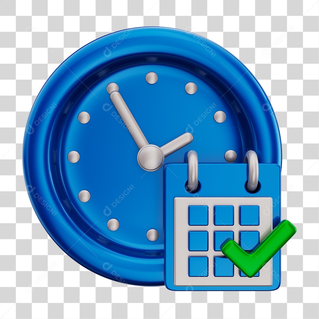 Elementos 3D Para Composição Relógio e Calendário Azuis PNG Transparente