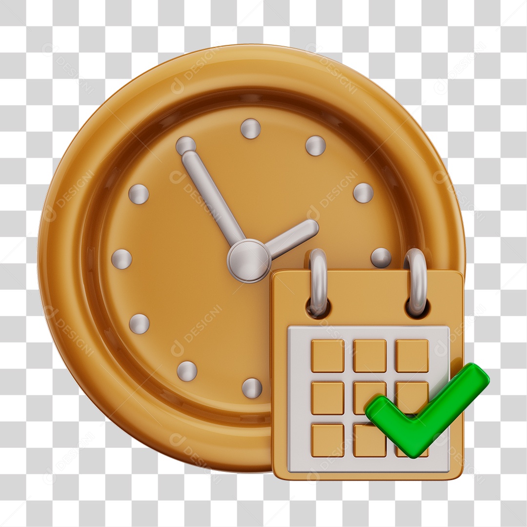 Elementos 3D Para Composição Relógio e Calendário Dourados PNG Transparente