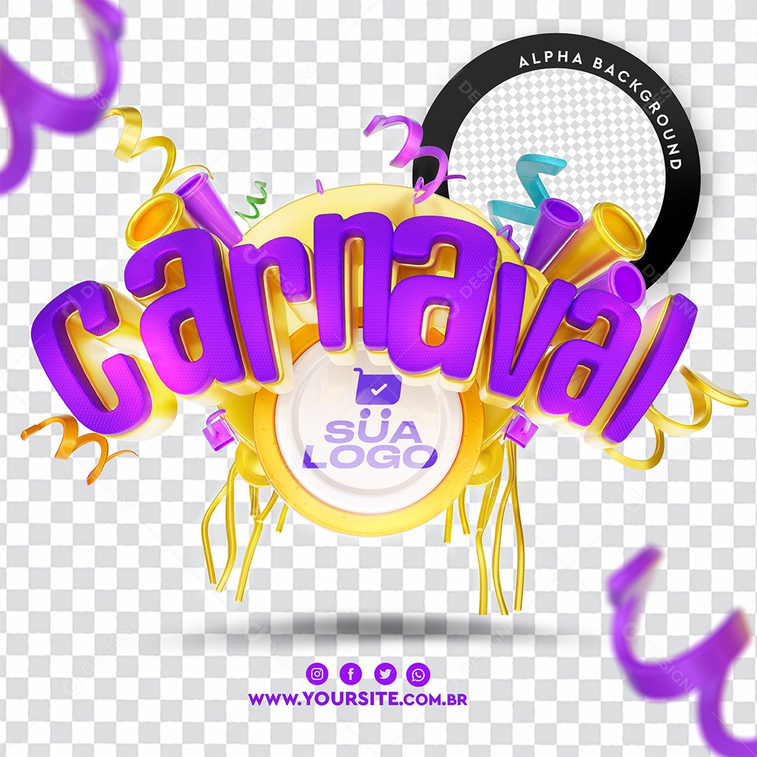 Selo 3D de Carnaval PSD Para Composição