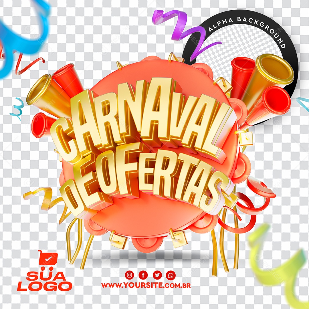 Selo 3D de Carnaval de Ofertas Para Composição PSD