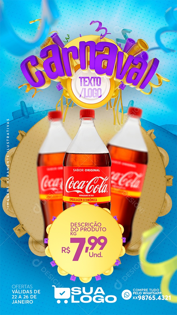 Post Supermercado Carnaval Refrigerante Social Media PSD Editável