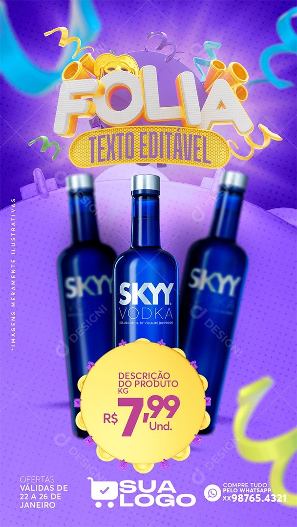 Post Supermercado Folia SKYY Vodka Social Media PSD Editável